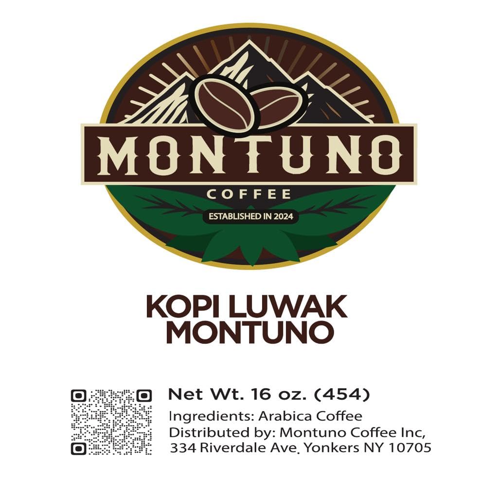 Montuno Kopi Luwak Arabica Coffee, Premium Gourmet, 1 Lb (Whole Bean)