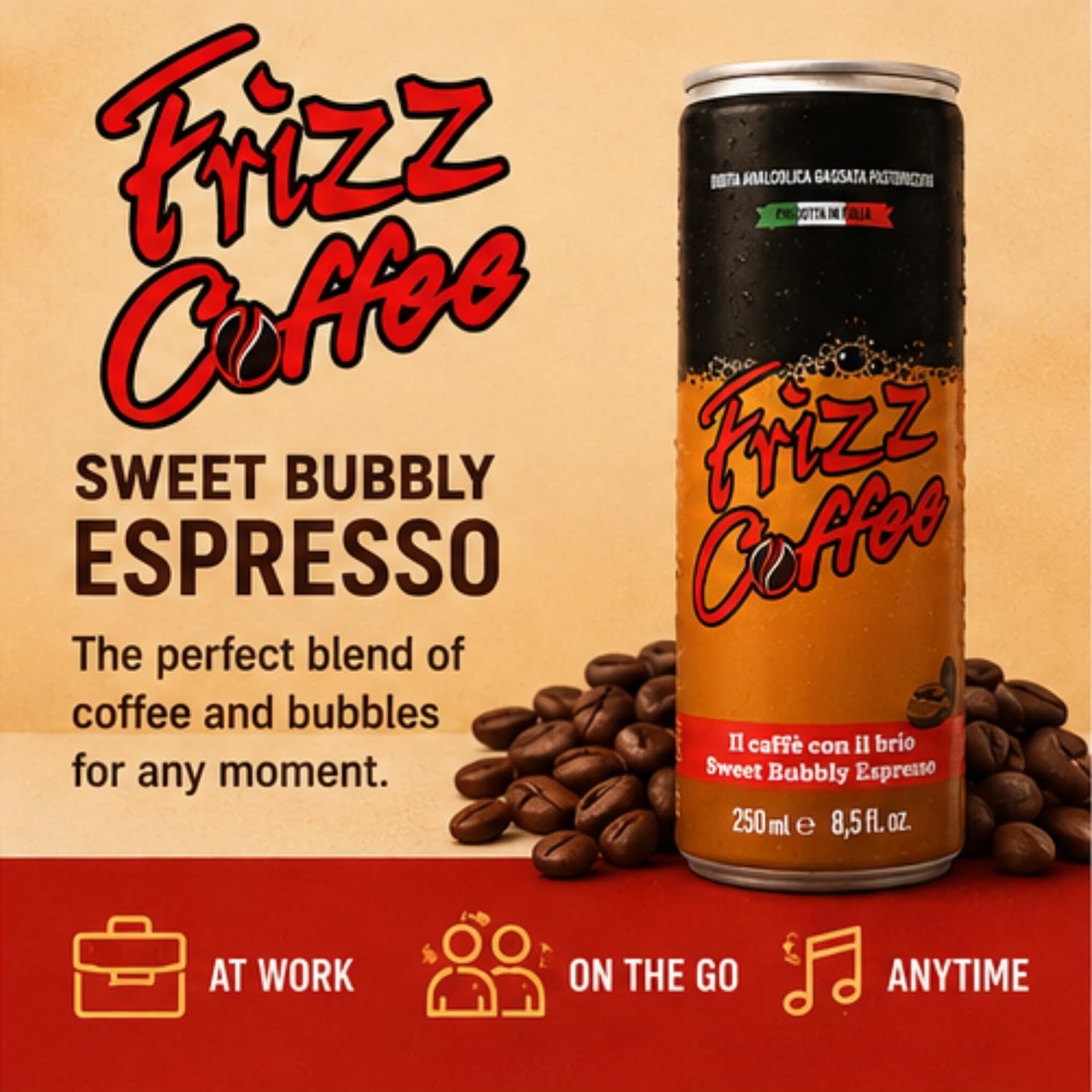 Frizz, Carbonated Coffee Drink, 8.5 Ounce (24 pack cans)