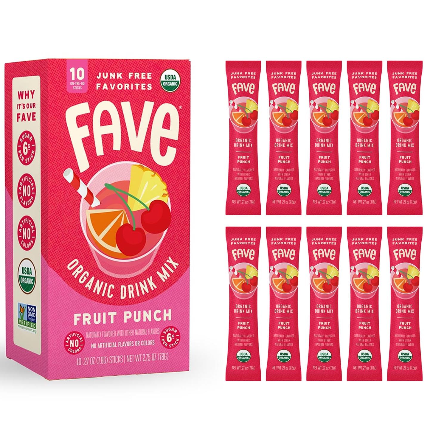 Organic Fruit Punch Drink Mix Sticks 120 Count