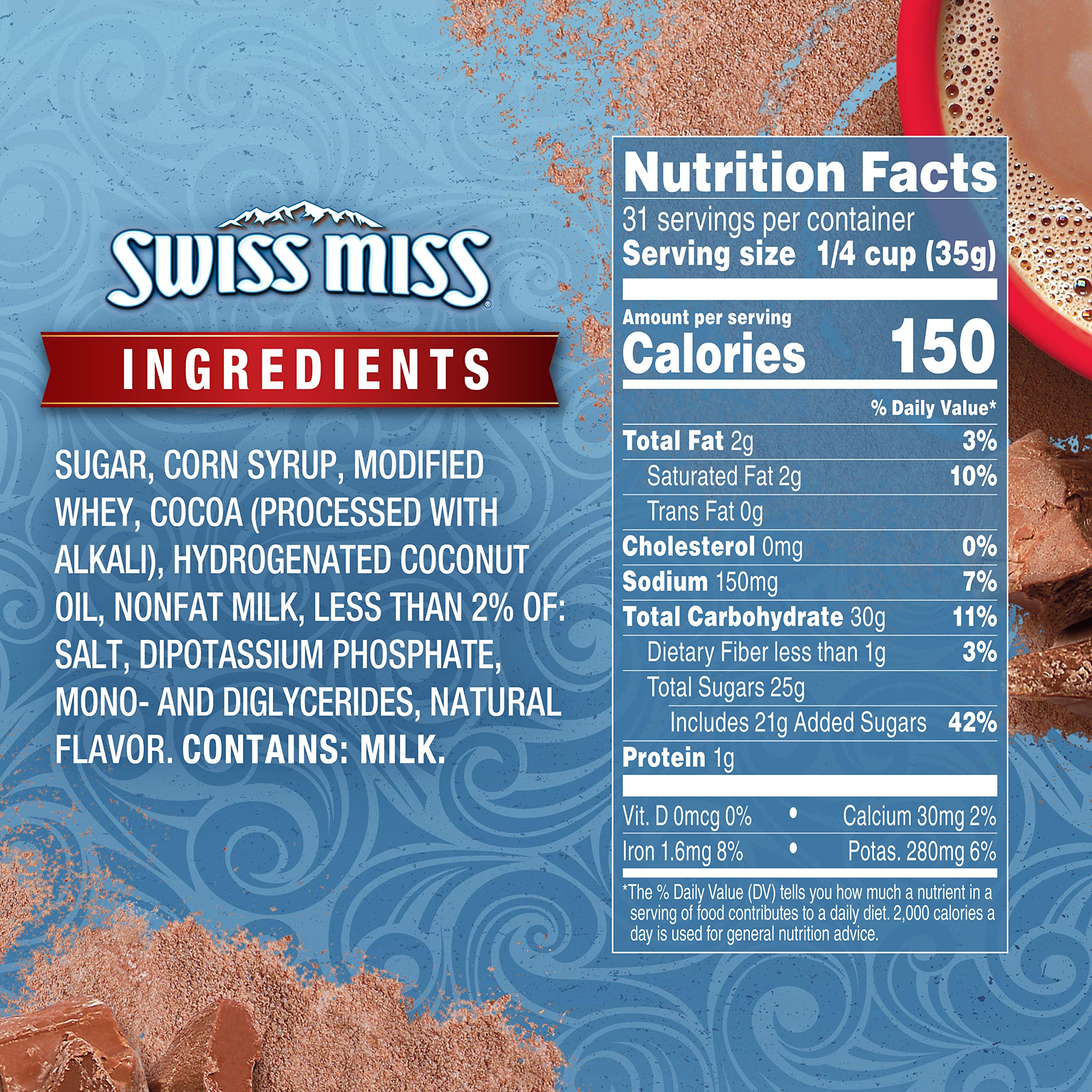 Swiss Miss Milk Chocolate Flavor Hot Cocoa Mix Canister, 38.27 Ounce (Pack of 12)